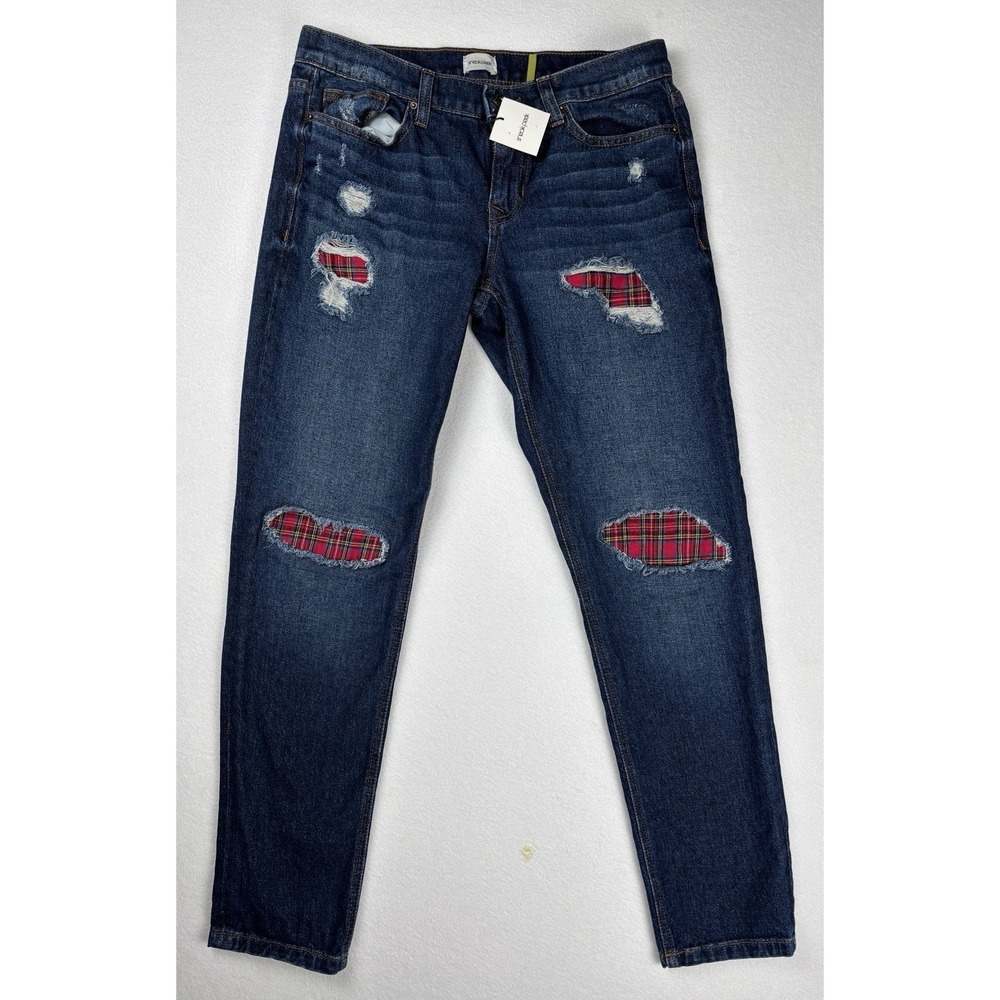 Sneak Peek Women's Distressed Plaid Patch Jeans Size M (28–29) SP-P9210MD